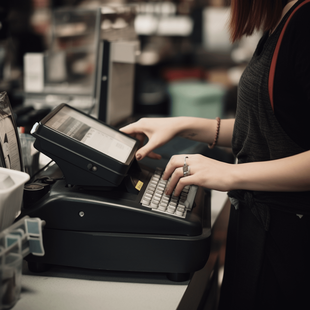 a person working at a cash register