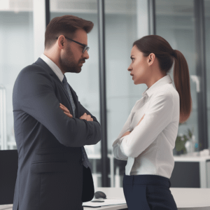 a male boss scolding a female employee
