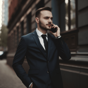 a man in a suit on the phone