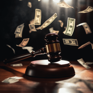 money falling around a judge's gavel