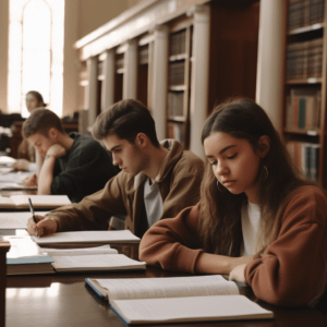 students studying in a library