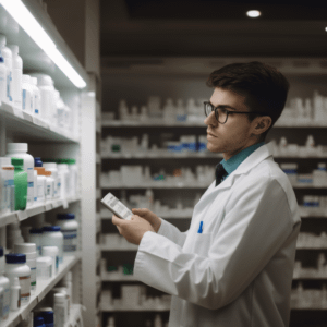 a pharmacist using a calculator