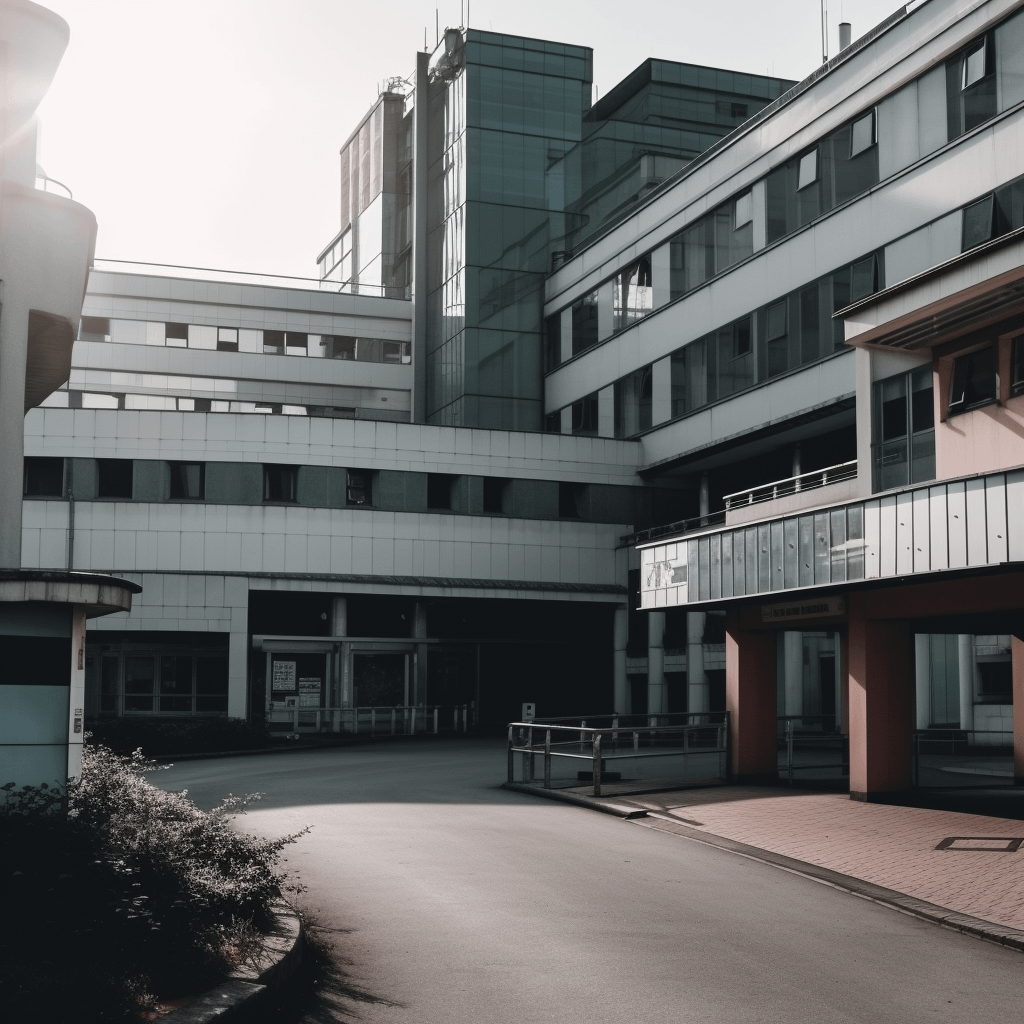 the outside of a large hospital