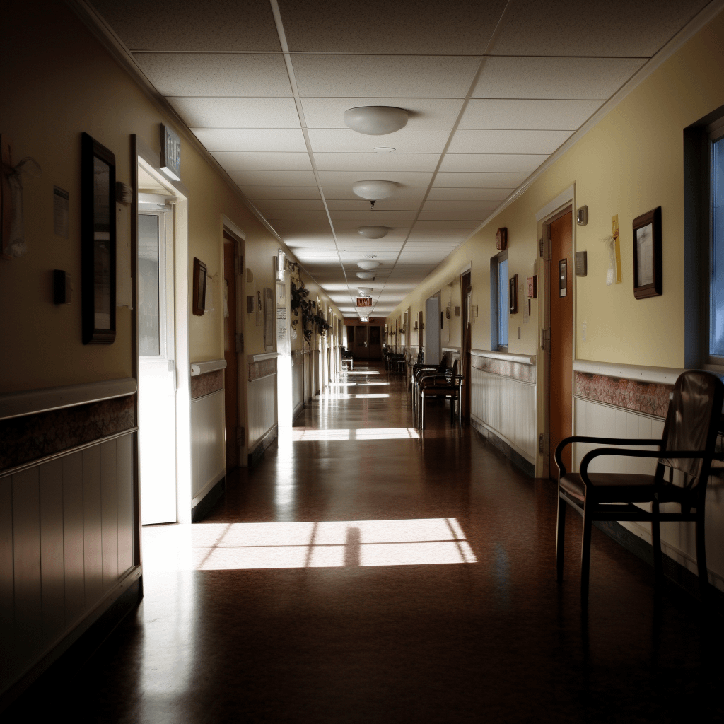 an empty hallway in a nursing home